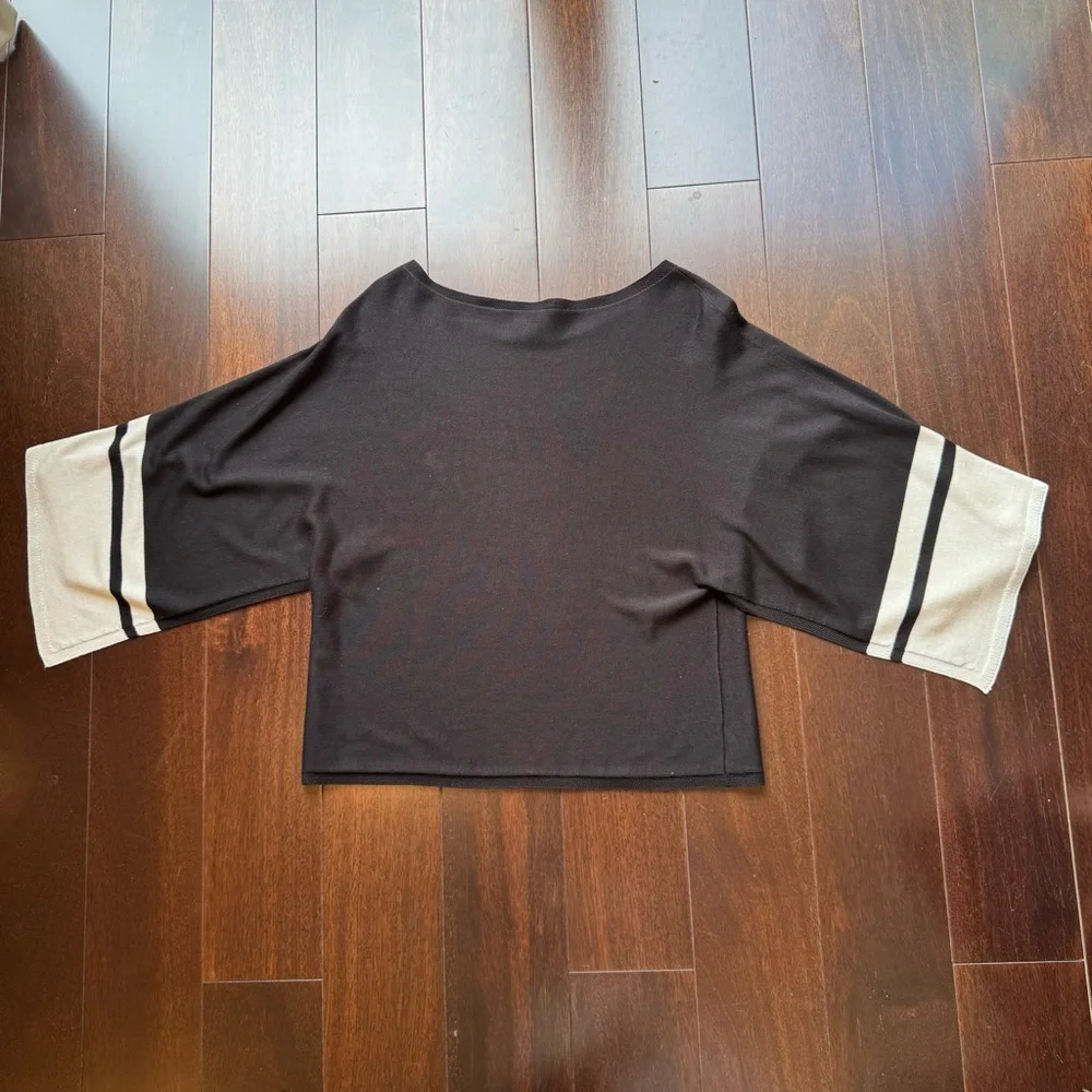 Eileen Fisher Black & Cream Drape Cardigan - Picture 8 of 9